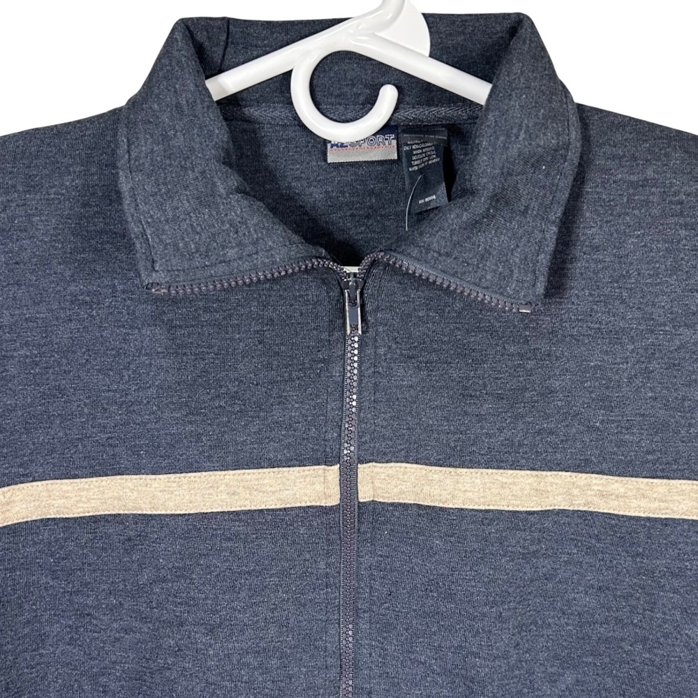 AZ Sport Mens Full Zip Jacket Collared Gray Beige Stripe Sweatshirt Medium‎ NOS